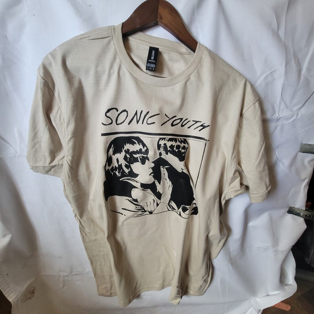 sonic youth band t shirt  size large cream